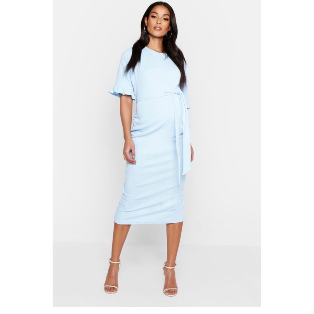 Boohoo Maternity Ruffle Midi BodyCon Dress